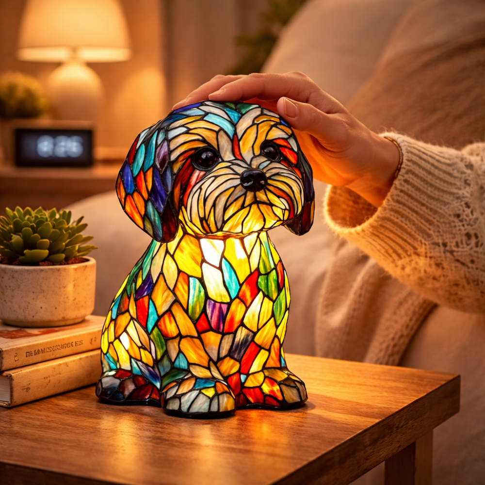 Luvano Tischleuchte Hund Buntglas Nachtlicht