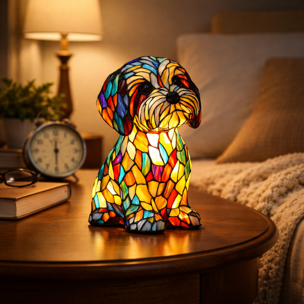 Luvano Tischleuchte Hund Buntglas Nachtlicht