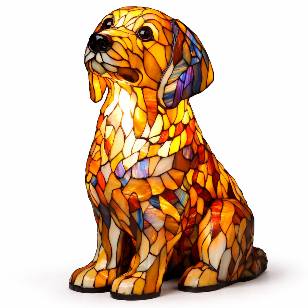 Luvano Tischleuchte Hund Buntglas bunt LED