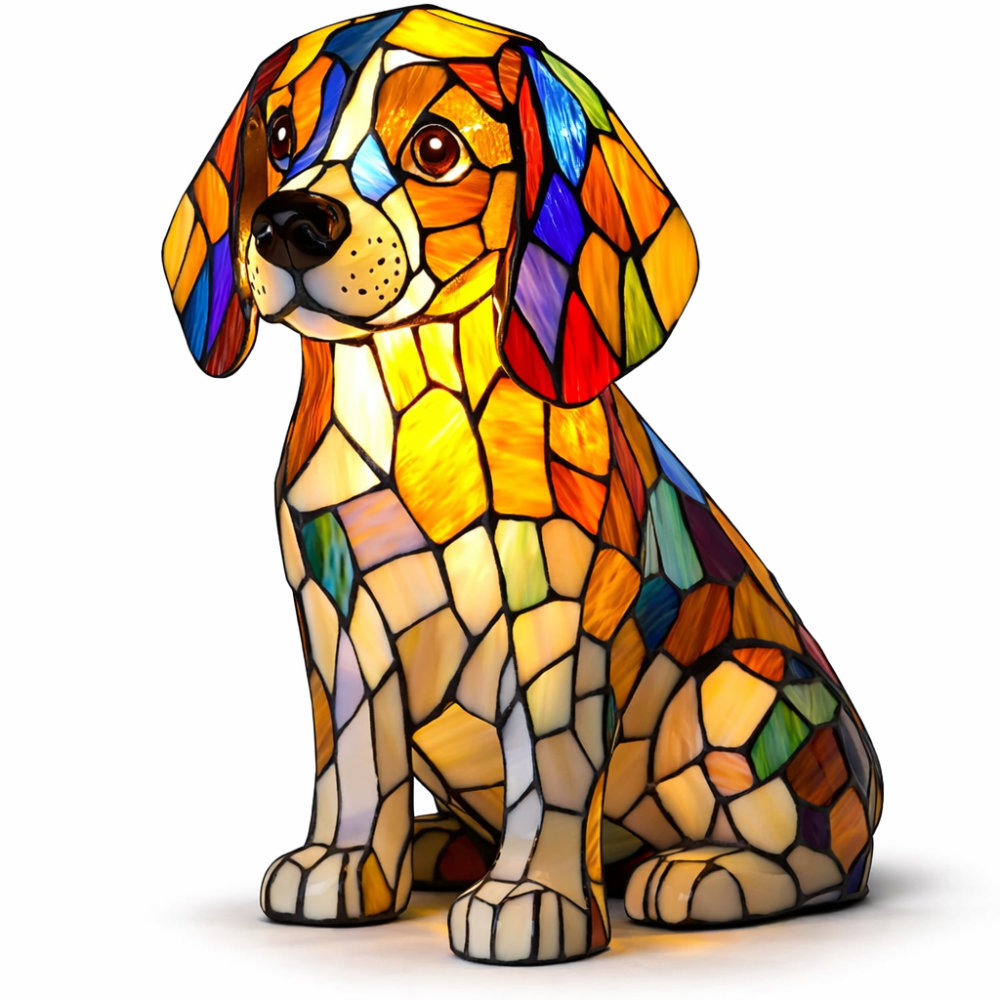 Luvano Tischleuchte Hund Buntglas bunt LED