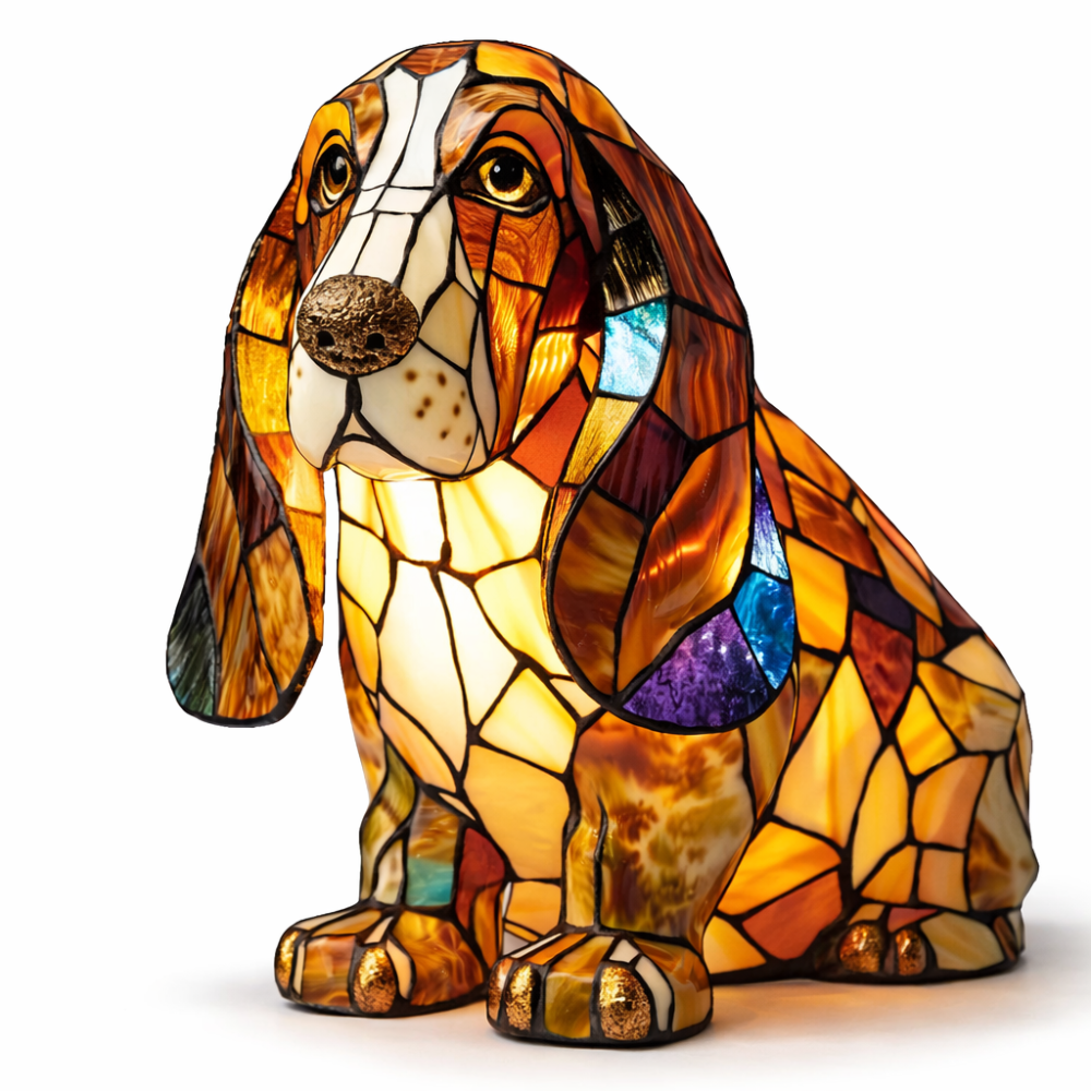 Luvano Tischleuchte Hund Buntglas bunt LED