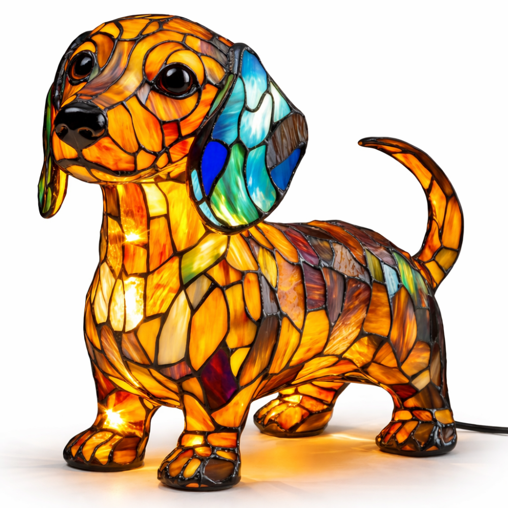 Luvano Tischleuchte Hund Buntglas Schreibtisch