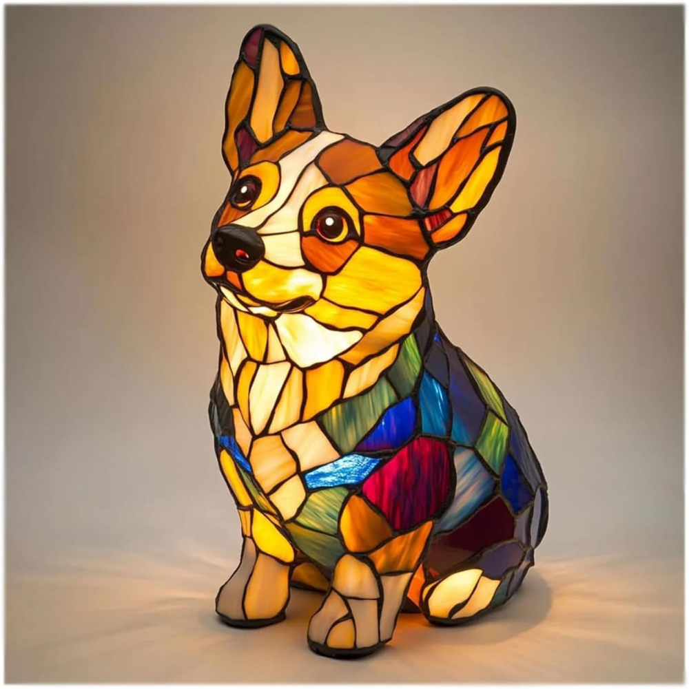 Luvano Tischleuchte Hund Buntglas Schreibtisch