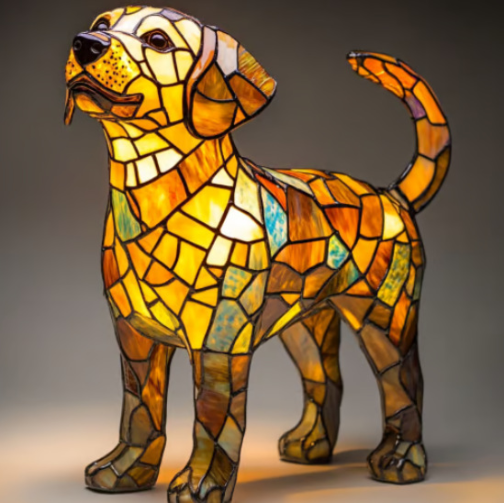 Luvano Tischleuchte Hund Buntglas Schreibtisch