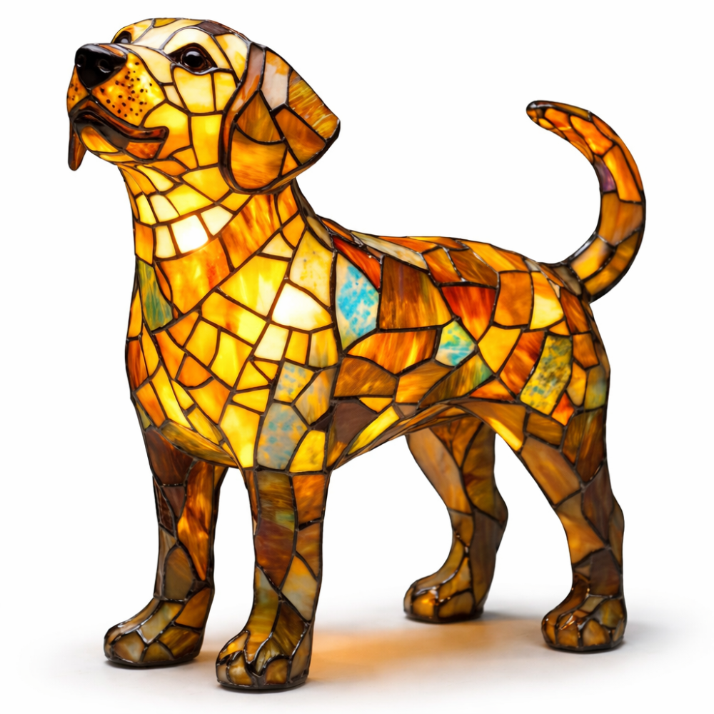 Luvano Tischleuchte Hund Buntglas Schreibtisch
