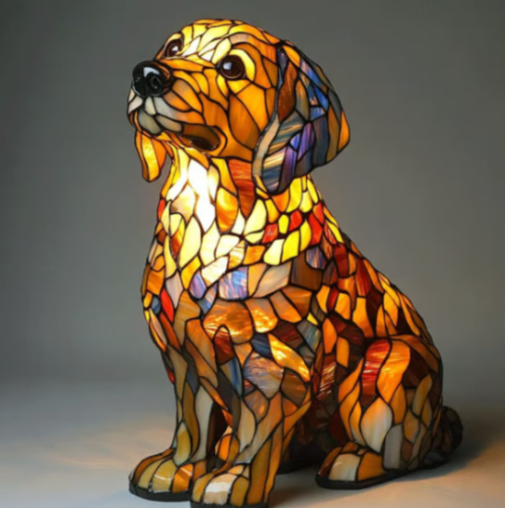 Luvano Tischleuchte Hund Buntglas Schreibtisch