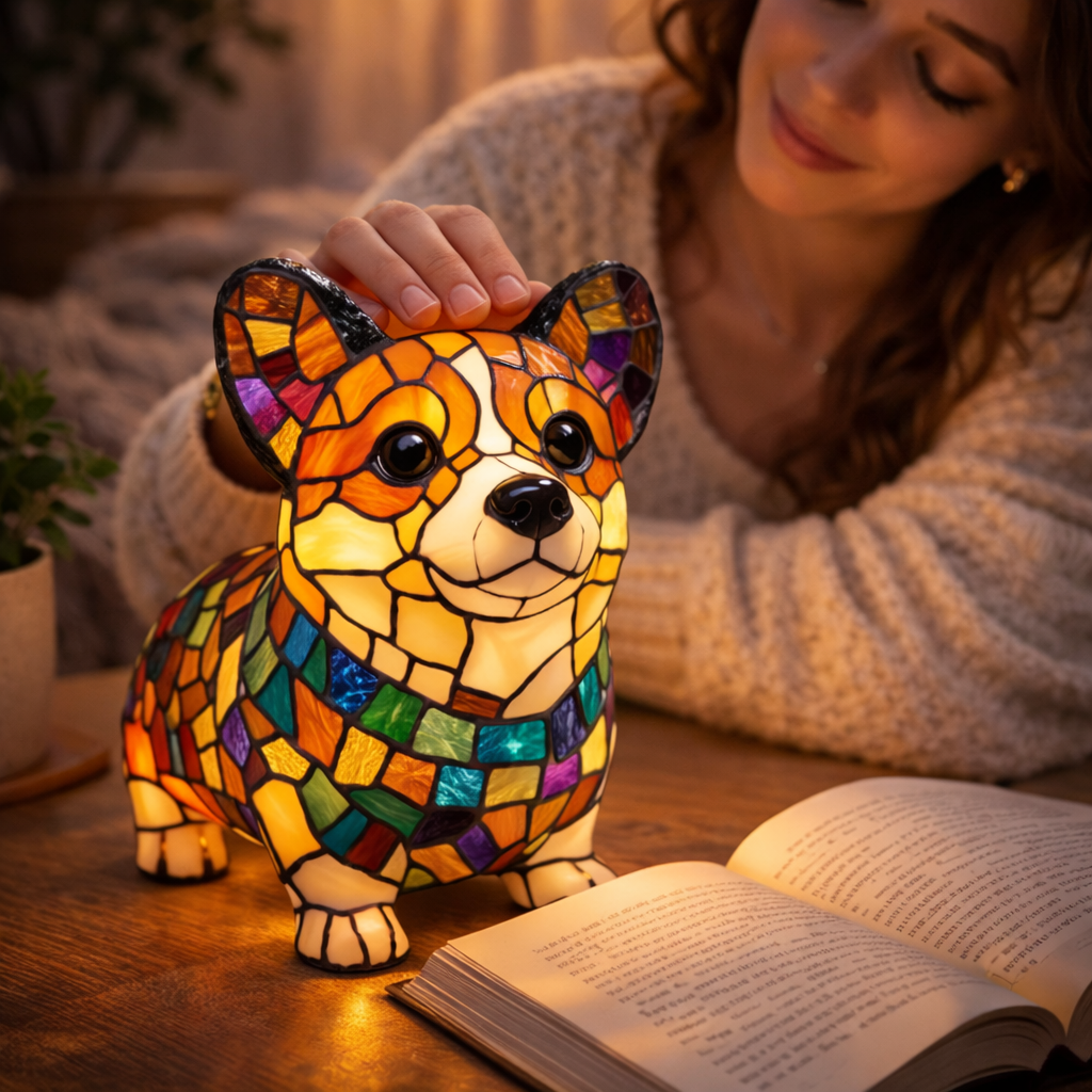 Luvano Tischleuchte Hund Buntglas Nachtlicht
