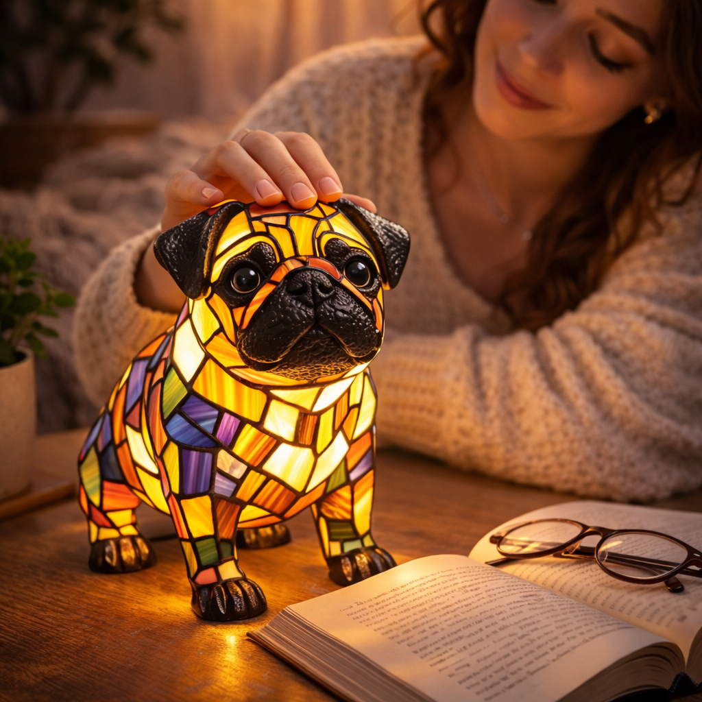 Luvano Tischleuchte Hund Buntglas Nachtlicht
