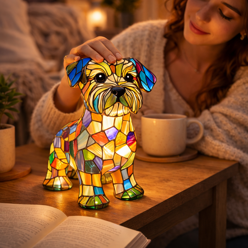 Luvano Tischleuchte Hund Buntglas Nachtlicht