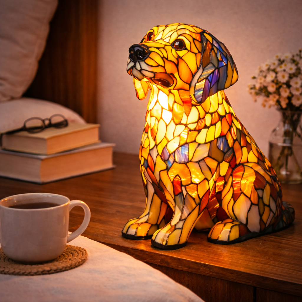 Luvano Tischleuchte Hund Buntglas LED Nachtlicht