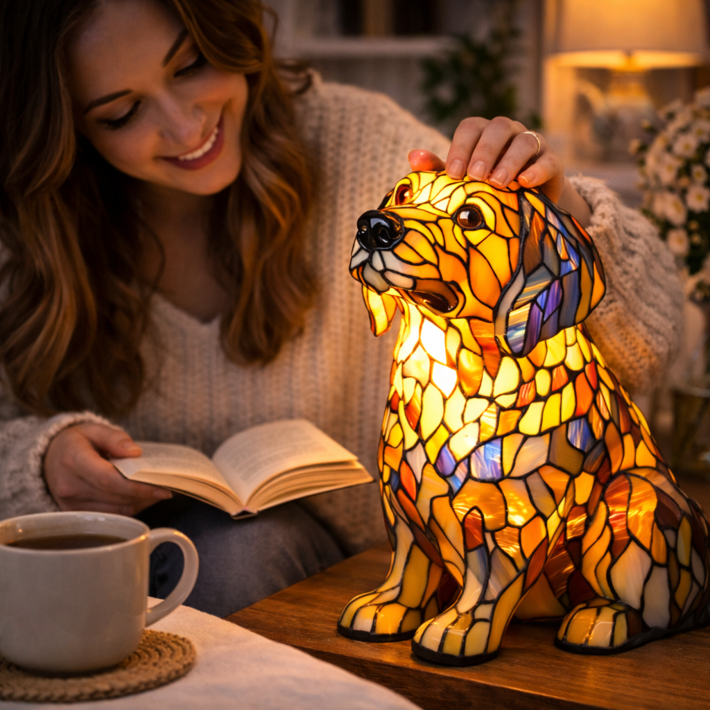 Luvano Tischleuchte Hund Buntglas LED Nachtlicht