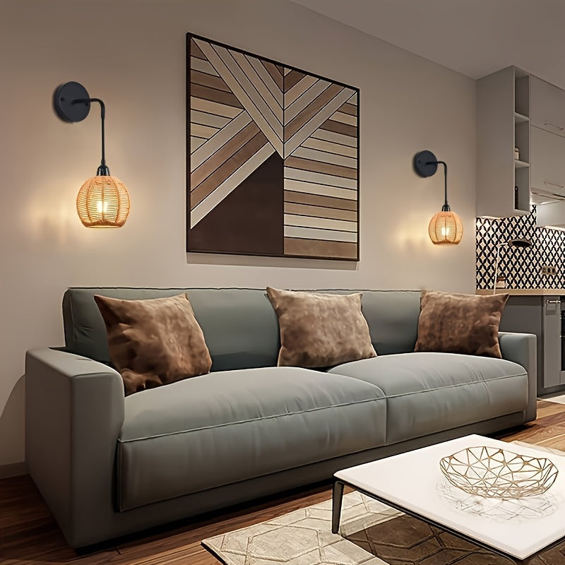 Luvano Wandleuchte Rattan Boho handgeflochten