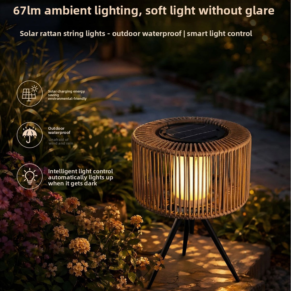 Luvano Solar Bodenleuchte Rattanoptik Terrasse