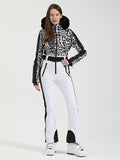Gsou Snow Chic Skianzug für Damen mit Block-Kunstpelzbesatz, einteilig