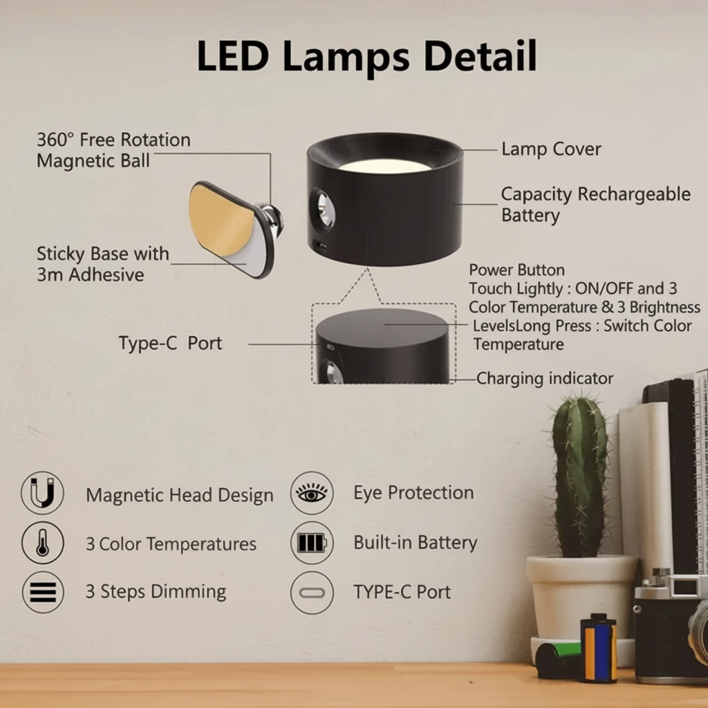 Luvano Wandleuchte Akku magnetisch verstellbar