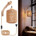 Luvano Wandleuchte Holz Rattan Boho mit Stecker