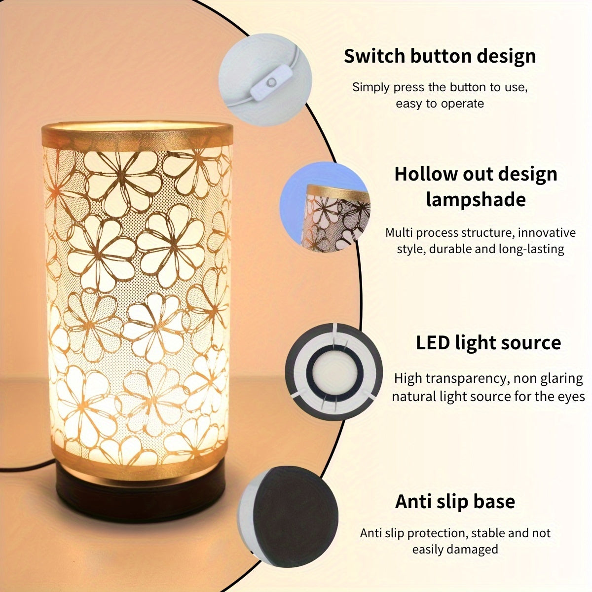 Luvano Tischleuchte Blumen USB warmweiß