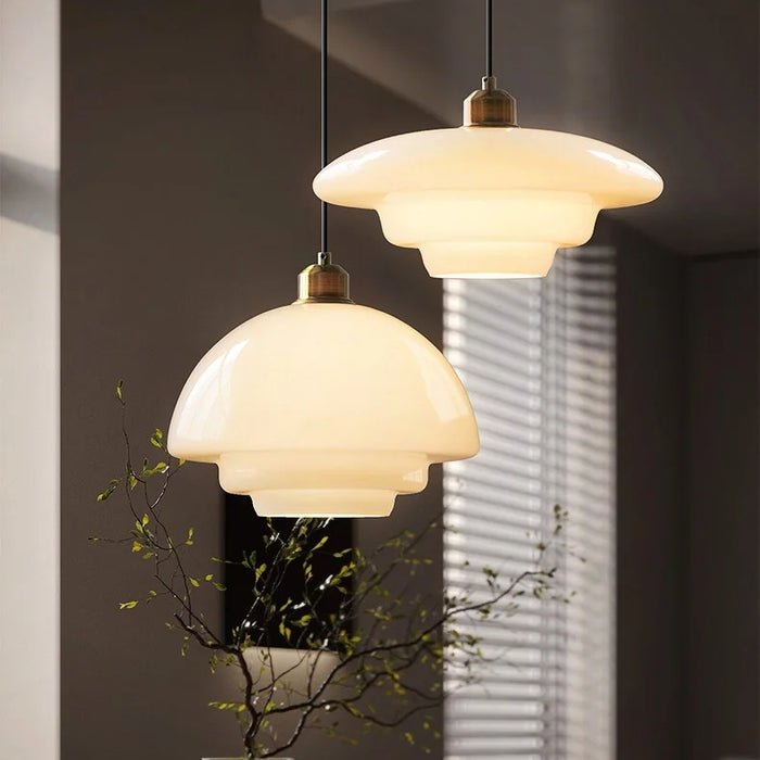 Luvano Pendelleuchte Weißglas Mid Century modern