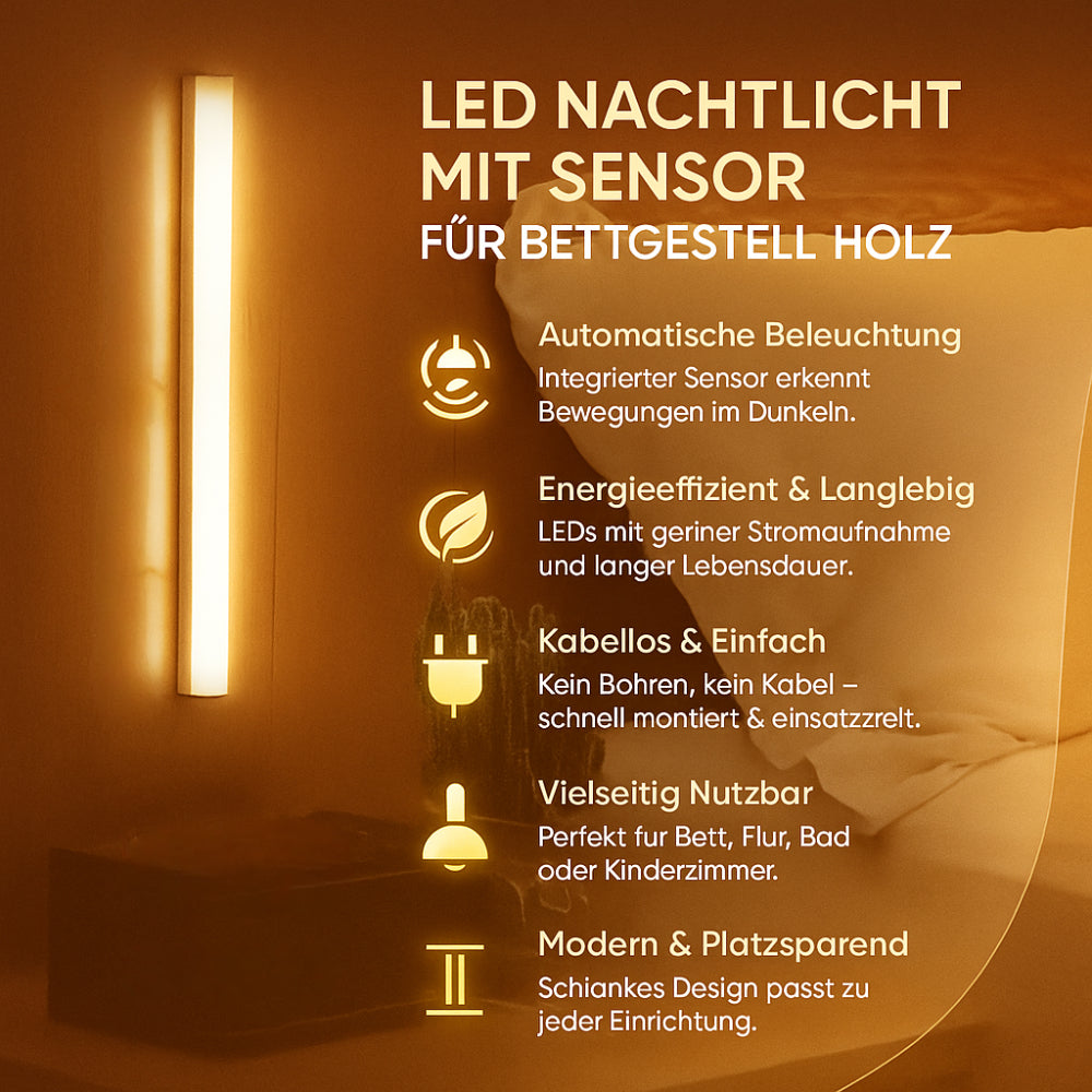 Luvano Wandleuchte Sensor Holzrahmen Nachtlicht