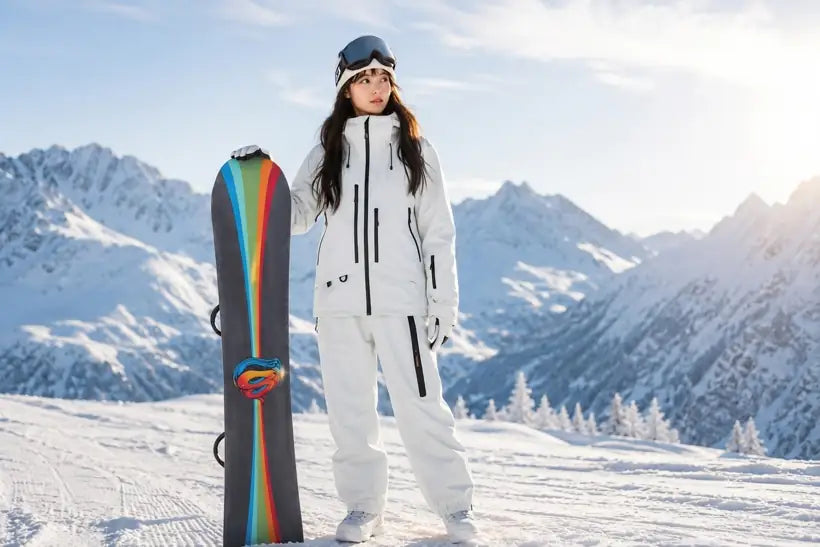 Skioverall Damen in Weiss auf der Piste
