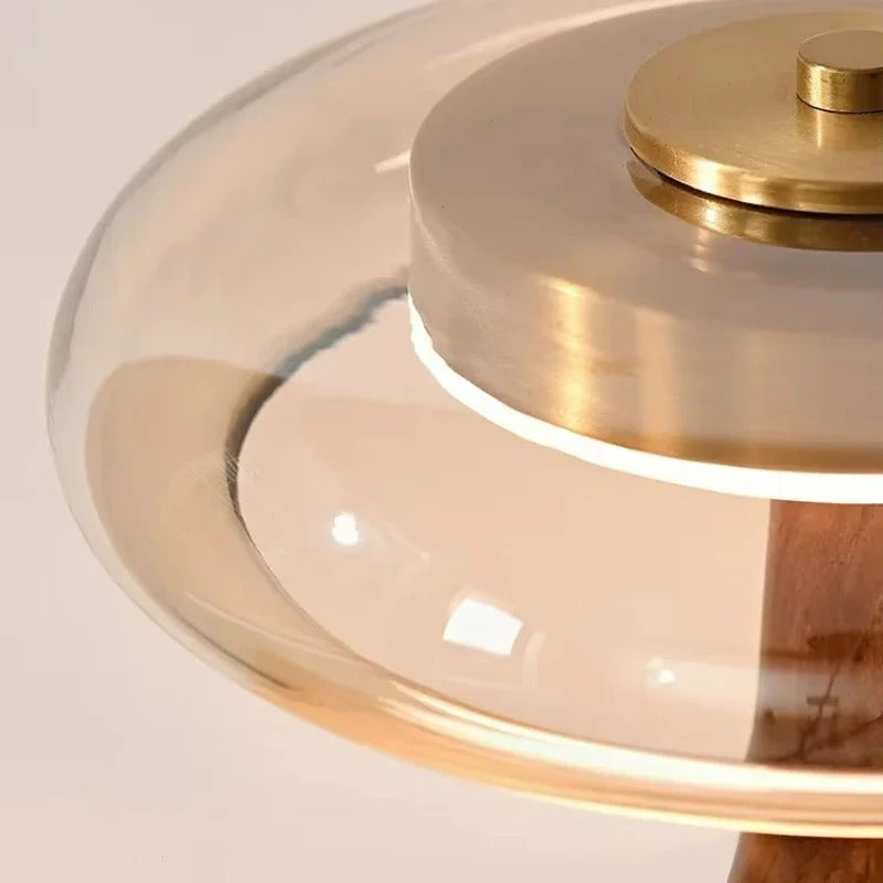 Luvano Andi Tischleuchte Glas Messing Holz