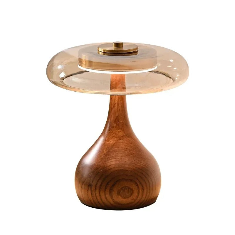 Luvano Andi Tischleuchte Glas Messing Holz