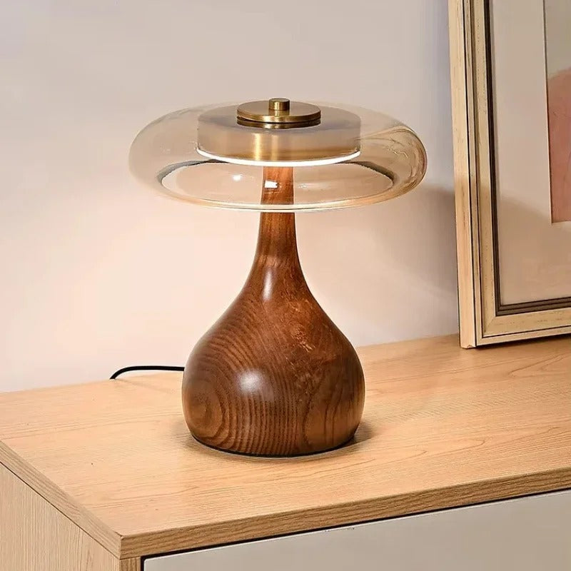 Luvano Andi Tischleuchte Glas Messing Holz