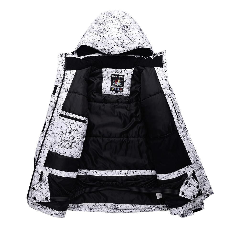 Wasserdichte Skijacke mit Kapuze und Schneeeulenmotiv für Herren und Unisex