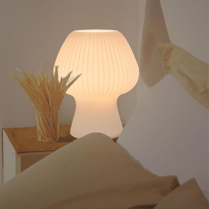 Luvano Tischleuchte Pilz Riffelglas Vintage