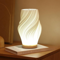 Luvano Tischleuchte Holz USB dimmbar Wellendesign