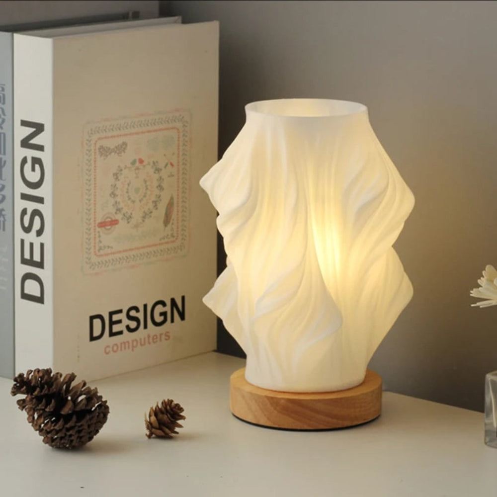 Luvano Tischleuchte Holz USB dimmbar Wellendesign