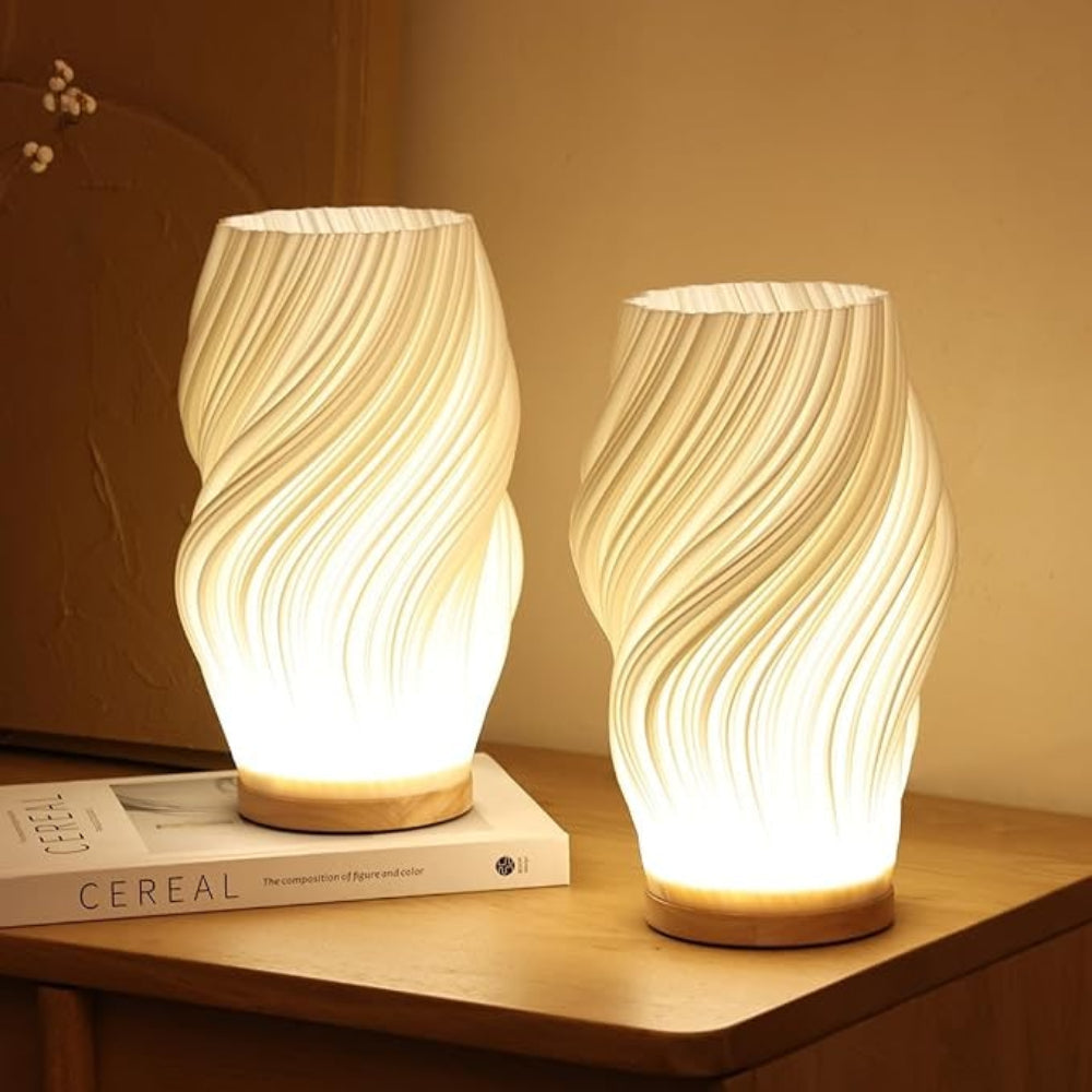 Luvano Tischleuchte Holz USB dimmbar Wellendesign