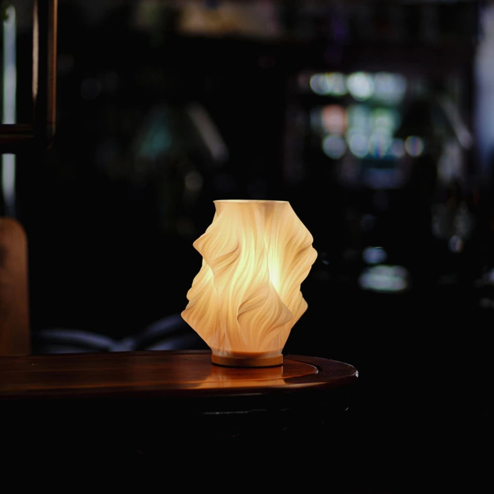 Luvano Tischleuchte Holz USB dimmbar Wellendesign