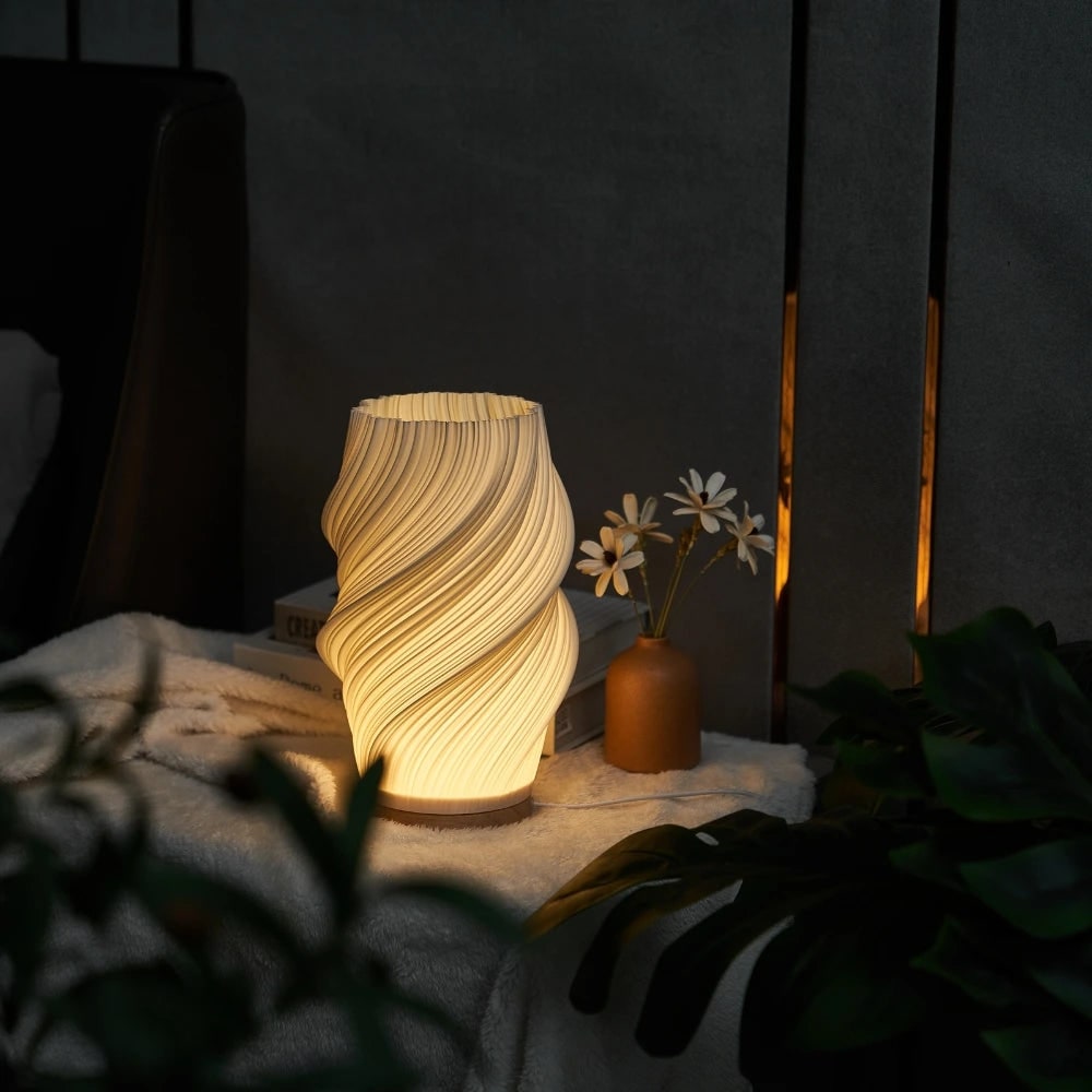 Luvano Tischleuchte Holz USB dimmbar Wellendesign
