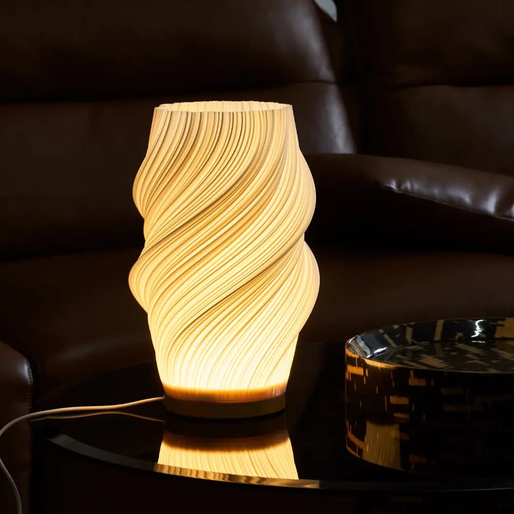 Luvano Tischleuchte Holz USB dimmbar Wellendesign