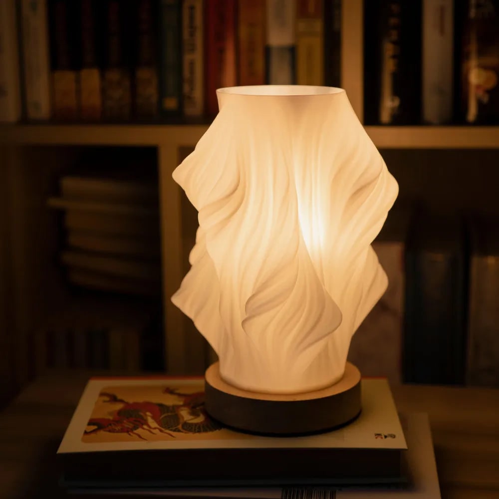 Luvano Tischleuchte Holz USB dimmbar Wellendesign
