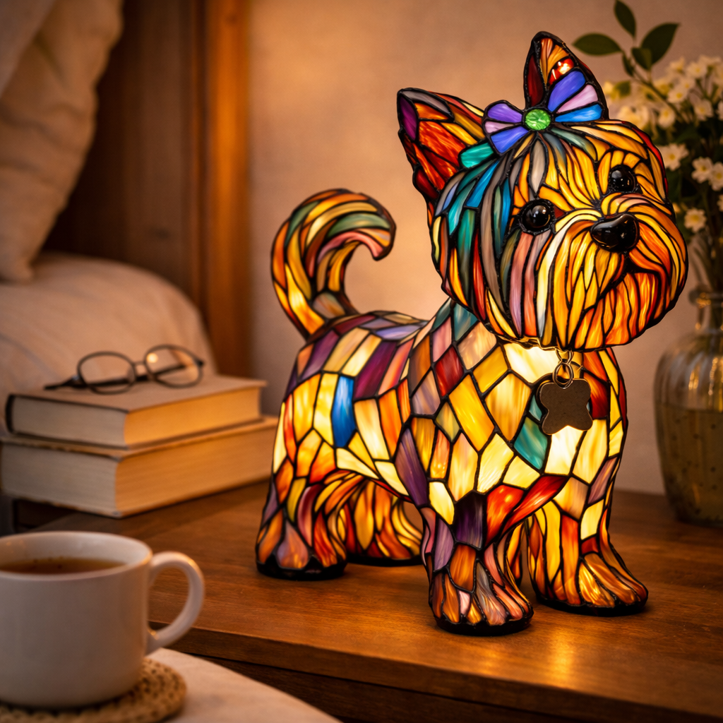 Luvano Tischleuchte Hund Buntglas LED Nachtlicht