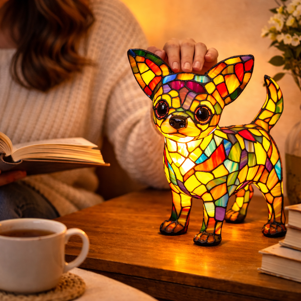 Luvano Tischleuchte Hund Buntglas LED Nachtlicht