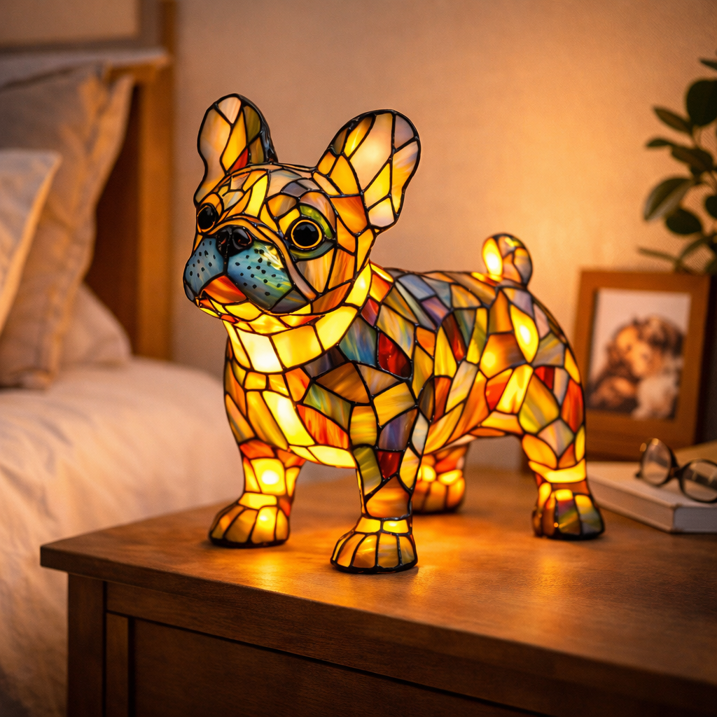 Luvano Tischleuchte Hund Buntglas LED Nachtlicht