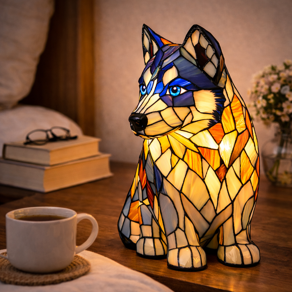 Luvano Tischleuchte Hund Buntglas LED Nachtlicht