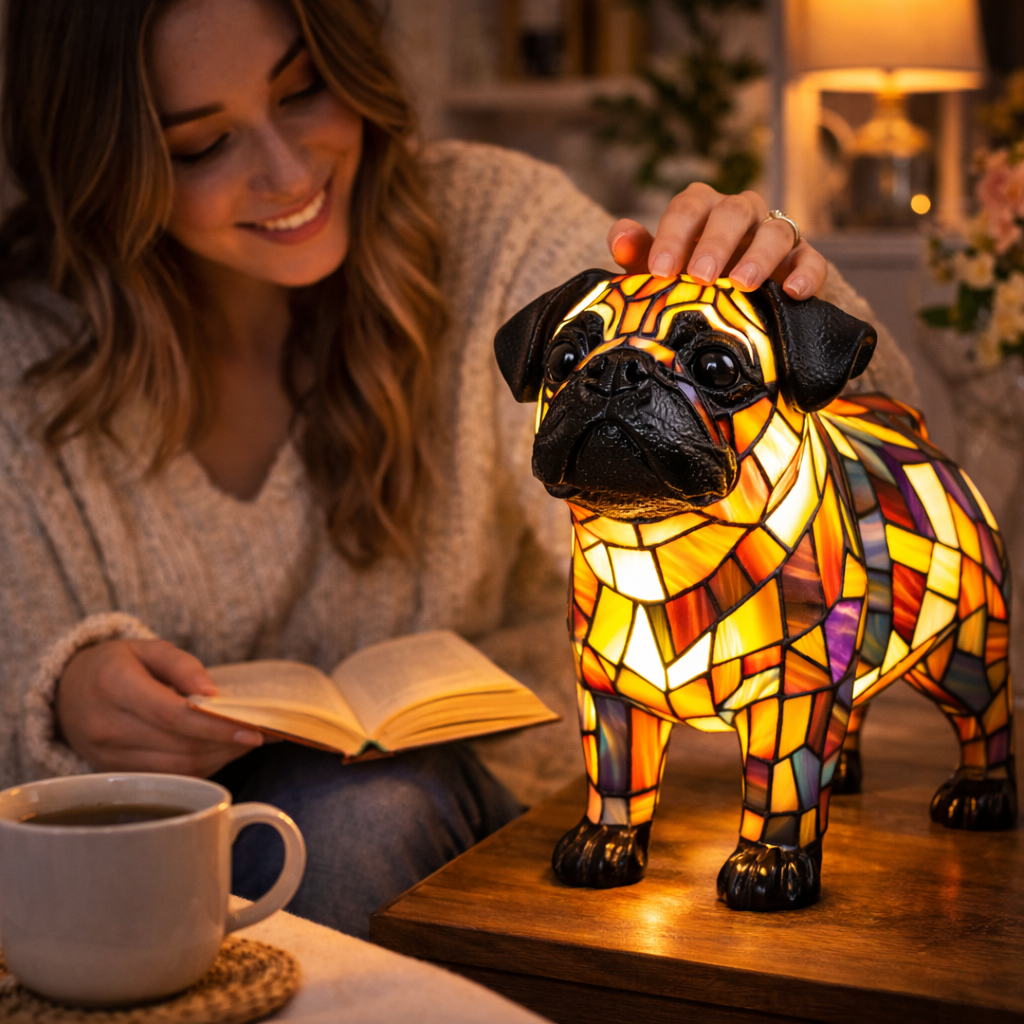 Luvano Tischleuchte Hund Buntglas LED Nachtlicht