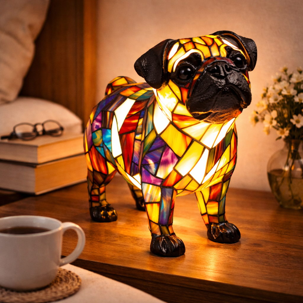 Luvano Tischleuchte Hund Buntglas LED Nachtlicht