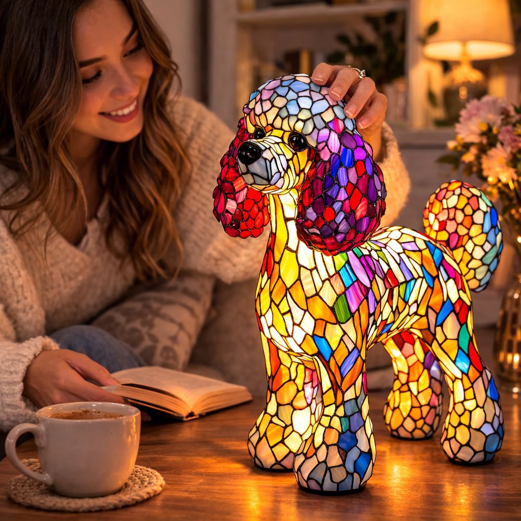 Luvano Tischleuchte Hund Buntglas LED Nachtlicht