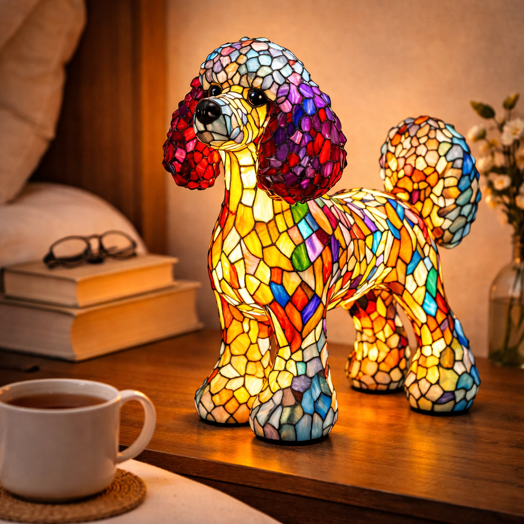 Luvano Tischleuchte Hund Buntglas LED Nachtlicht