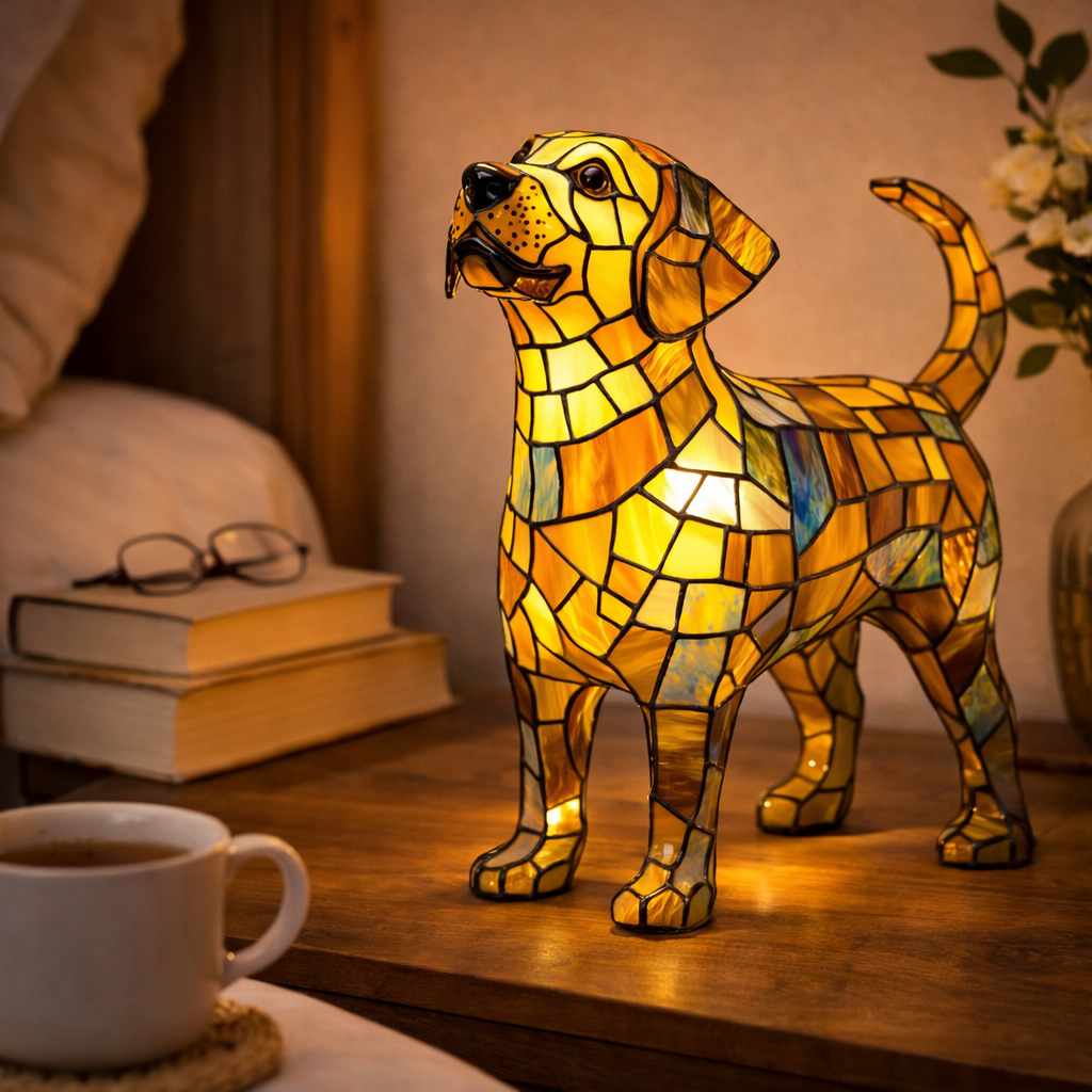 Luvano Tischleuchte Hund Buntglas LED Nachtlicht