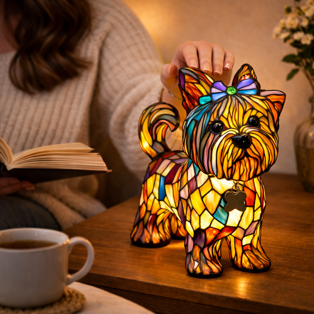 Luvano Tischleuchte Hund Buntglas LED Nachtlicht