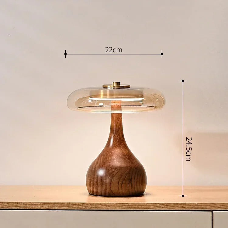 Luvano Andi Tischleuchte Glas Messing Holz