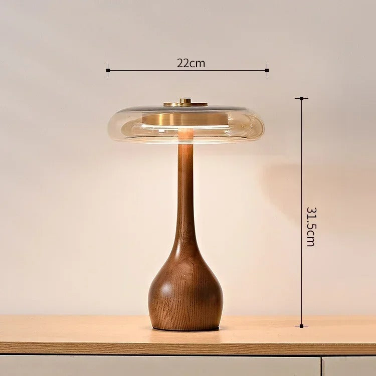 Luvano Andi Tischleuchte Glas Messing Holz