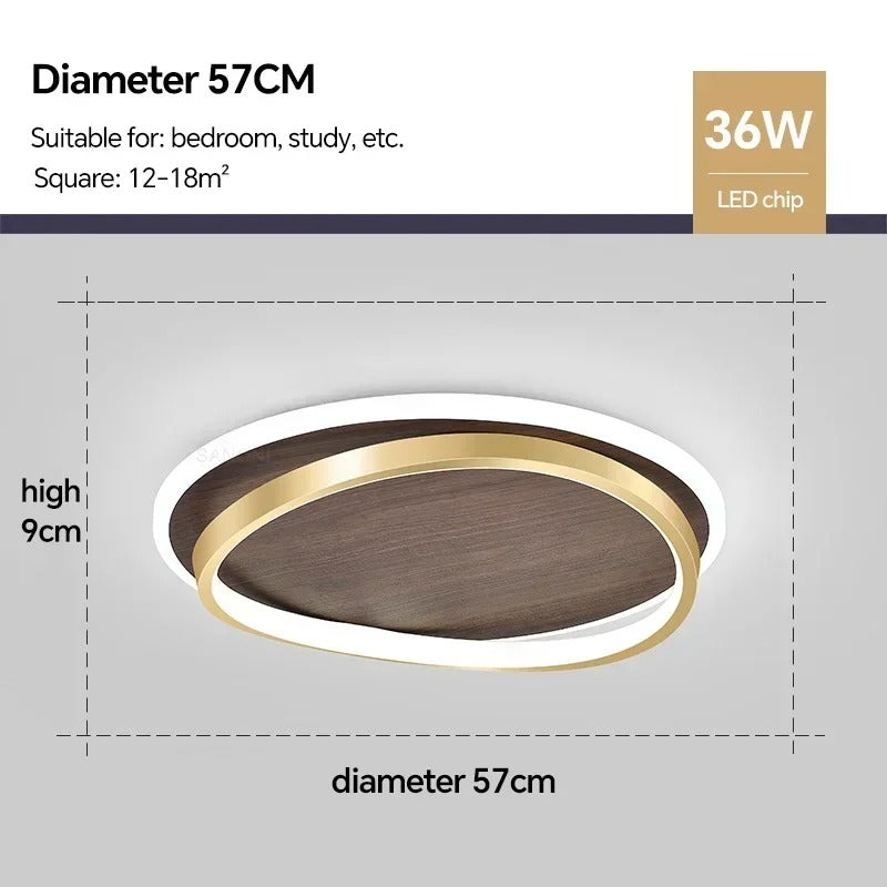 Luvano LED Deckenleuchte Nussbaum gold rund
